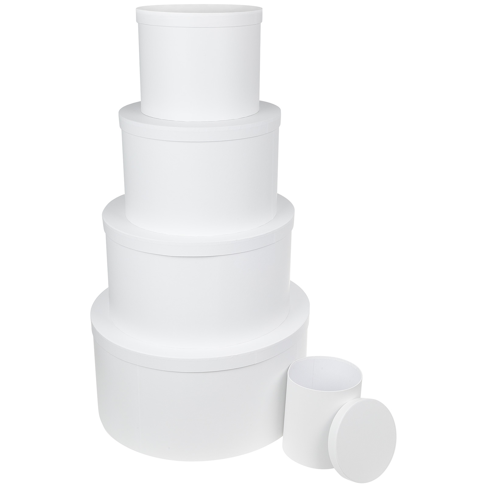 Коробка шляпная, D60xH30 см - D20xH22 см, набор (5 шт) Белый