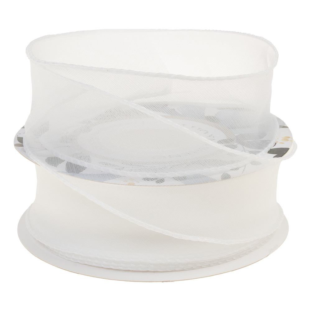 Лента органза, 40 ммx10 ярд, на леске Белый