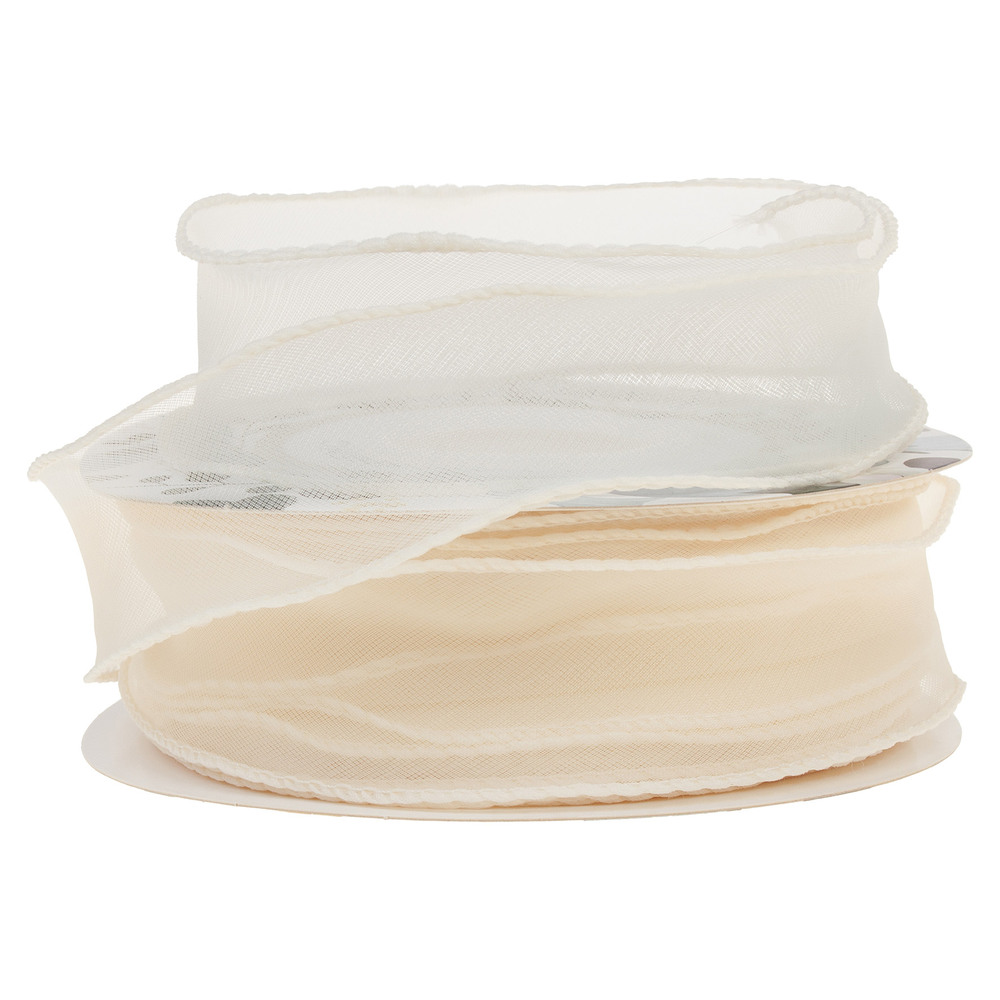 Лента органза, 40 ммx10 ярд, на леске Кремовый