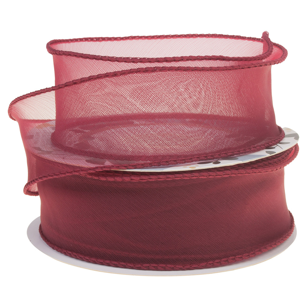 Лента органза, 40 ммx10 ярд, на леске Красный