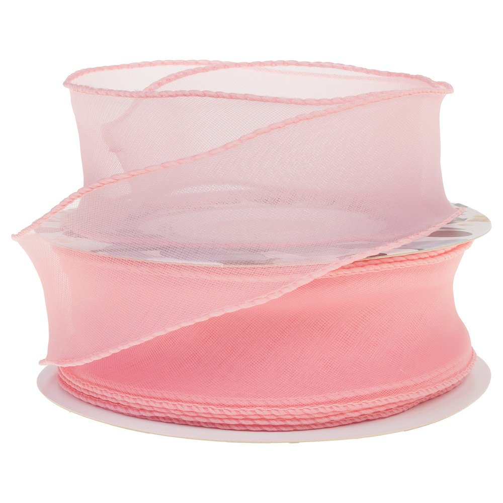 Лента органза, 40 ммx10 ярд, на леске Персиковый