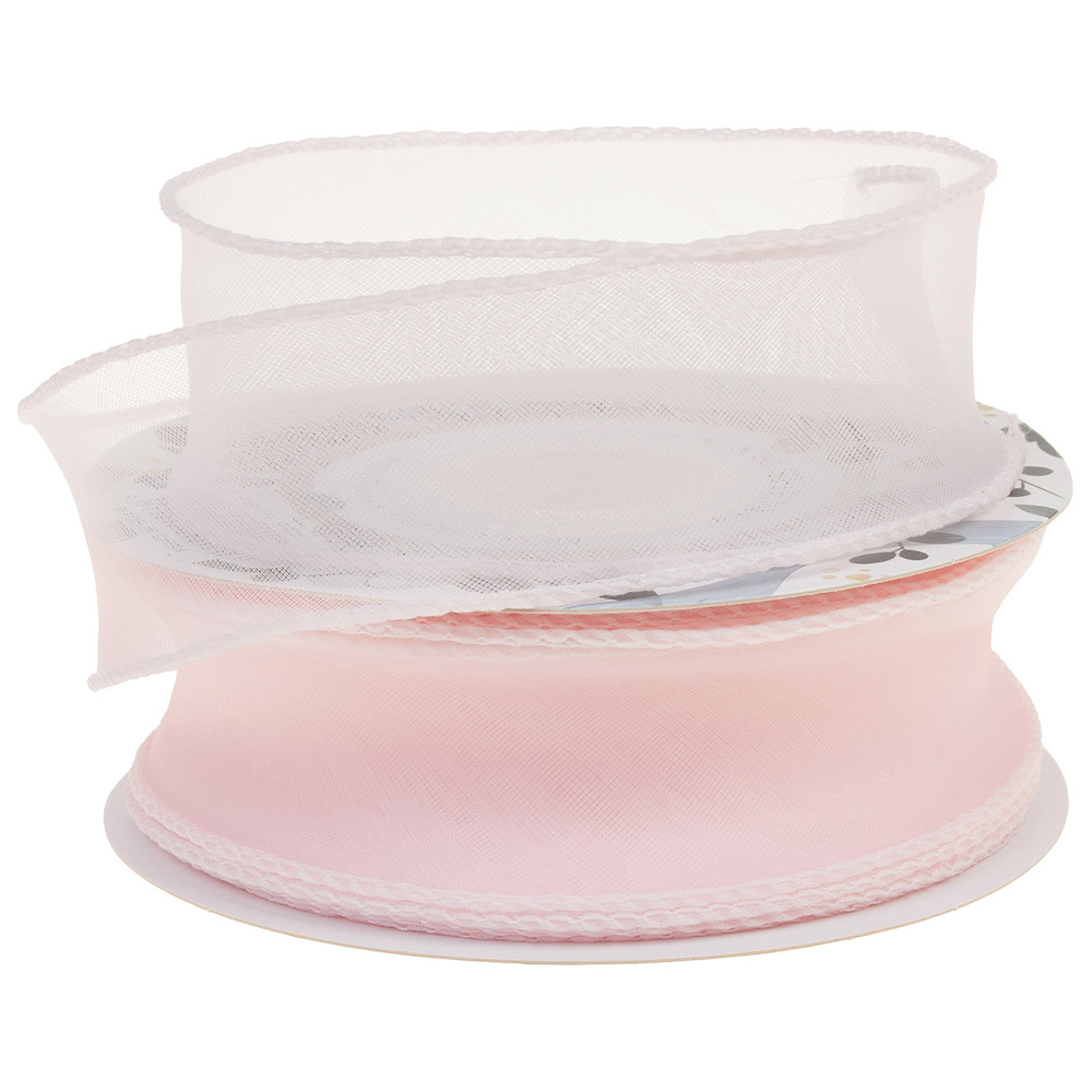 Лента органза, 40 ммx10 ярд, на леске Светло-розовый