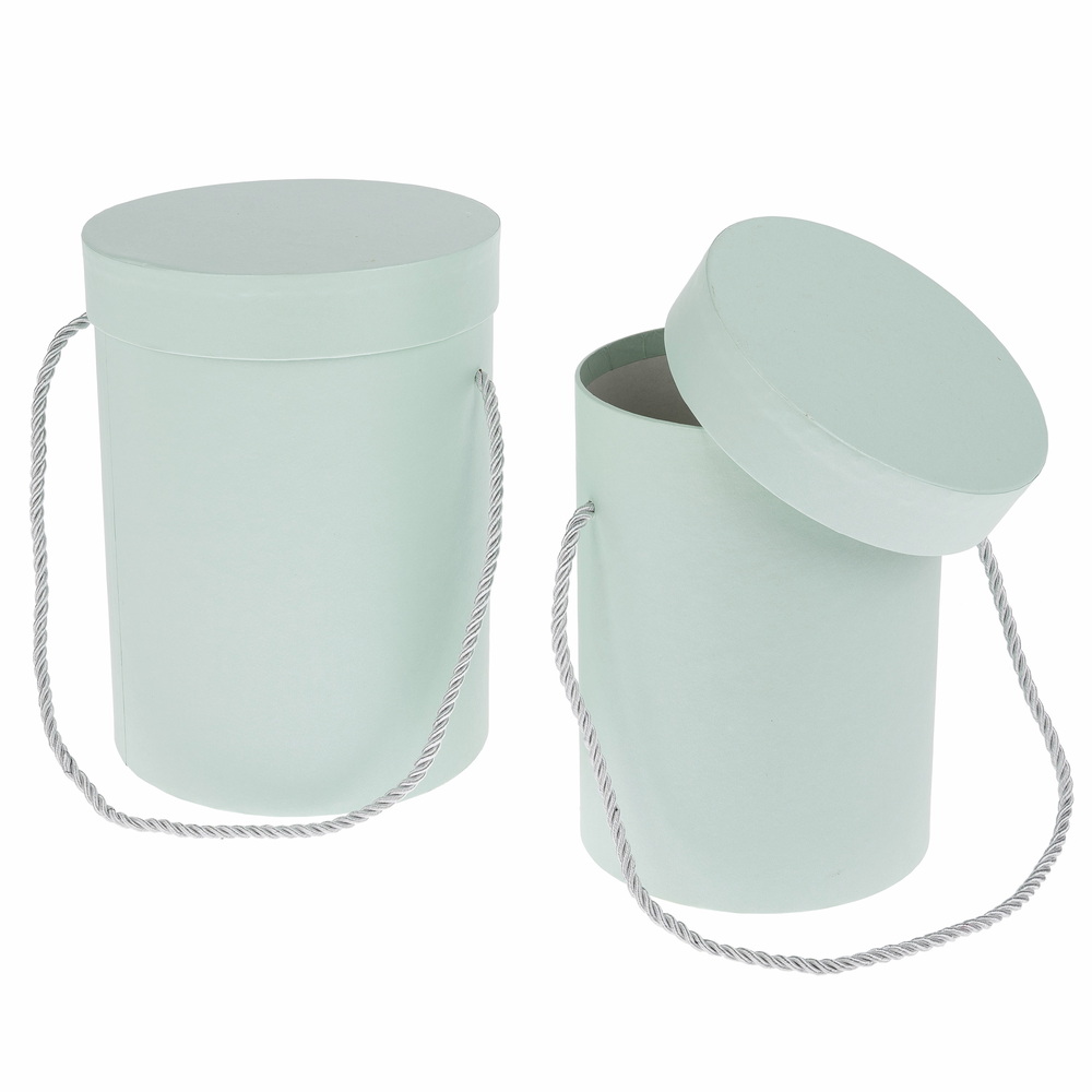 Коробка шляпная, D15xH20 см, D13xH18 см, набор (2 шт), с ручкой Мятный