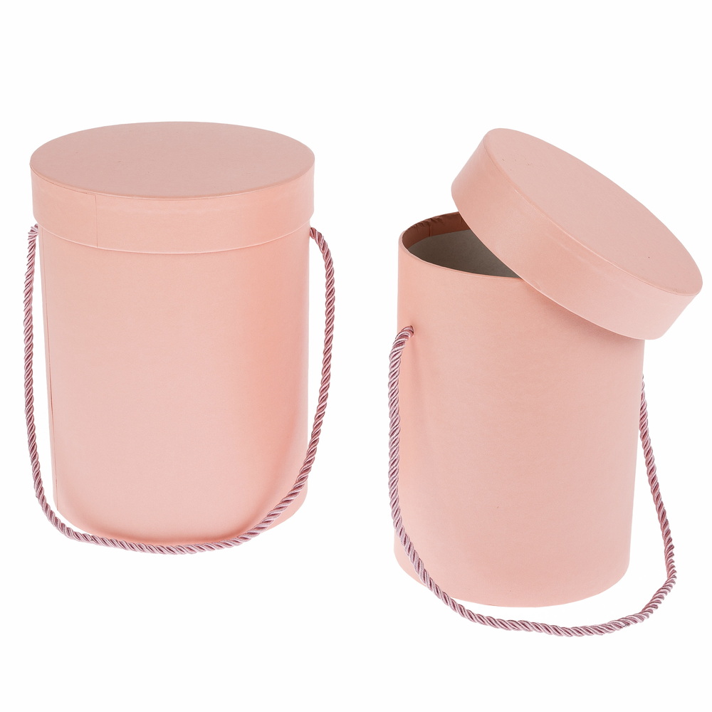 Коробка шляпная, D15xH20 см, D13xH18 см, набор (2 шт), с ручкой Светло-розовый