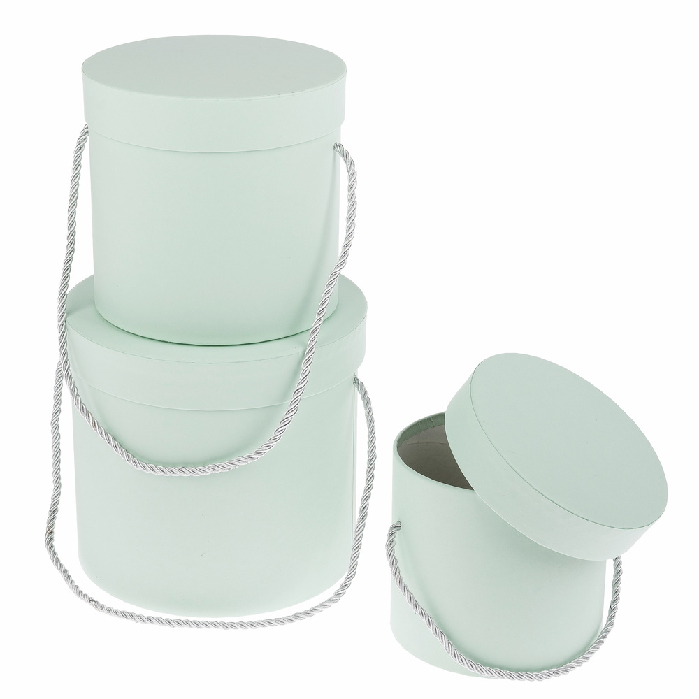 Коробка шляпная, D18xH17 см - D13xH12 см, набор (3 шт), с ручкой Мятный