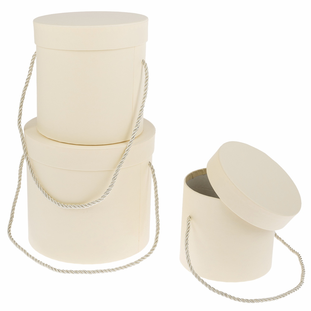 Коробка шляпная, D18xH17 см - D13xH12 см, набор (3 шт), с ручкой Лимонный