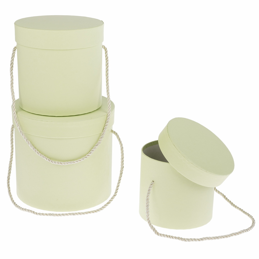 Коробка шляпная, D18xH17 см - D13xH12 см, набор (3 шт), с ручкой Светло-зеленый