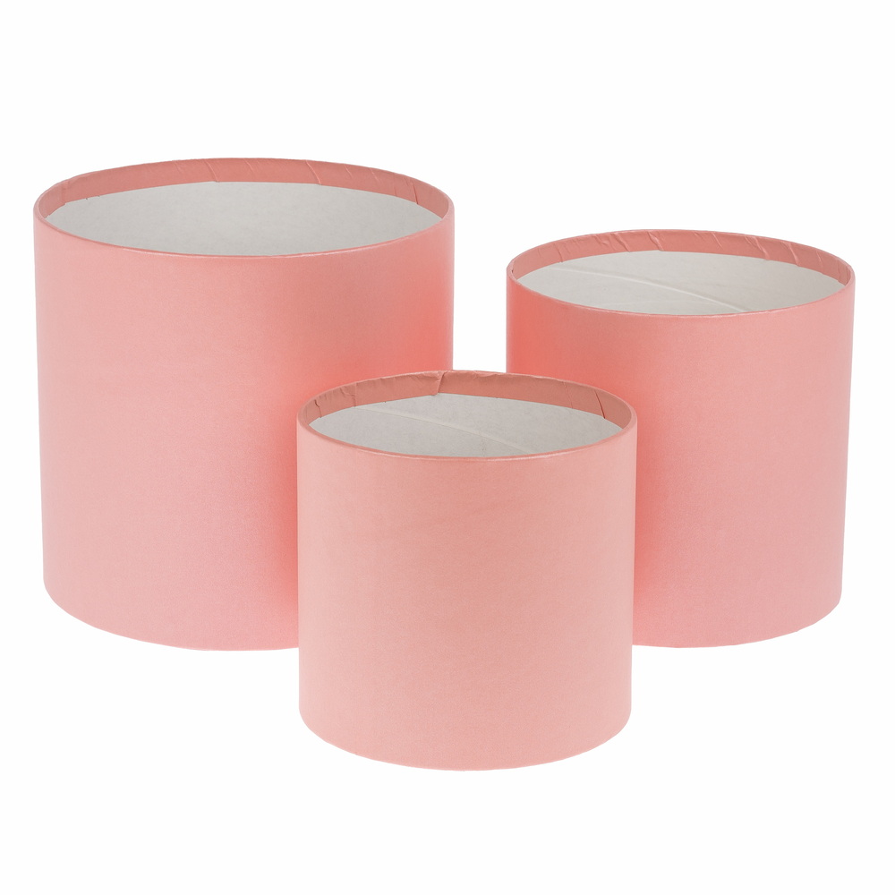 Коробка шляпная, D18xH17 см - D12,5xH12 см, набор (3 шт), без крышки Розовый