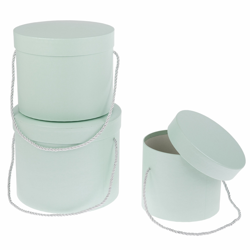 Коробка шляпная, D20xH17 см - D14xH13 см, набор (3 шт), с ручкой Мятный