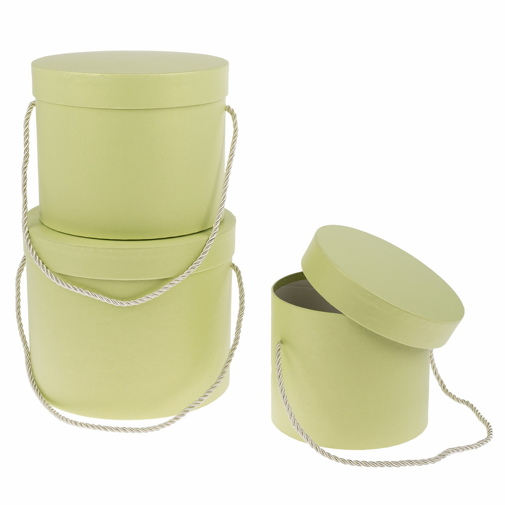 Коробка шляпная, D20xH17 см - D14xH13 см, набор (3 шт), с ручкой Салатовый
