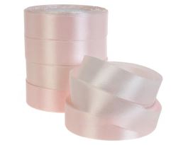 Лента атлас, 25 ммx25 ярд Белый-розовый