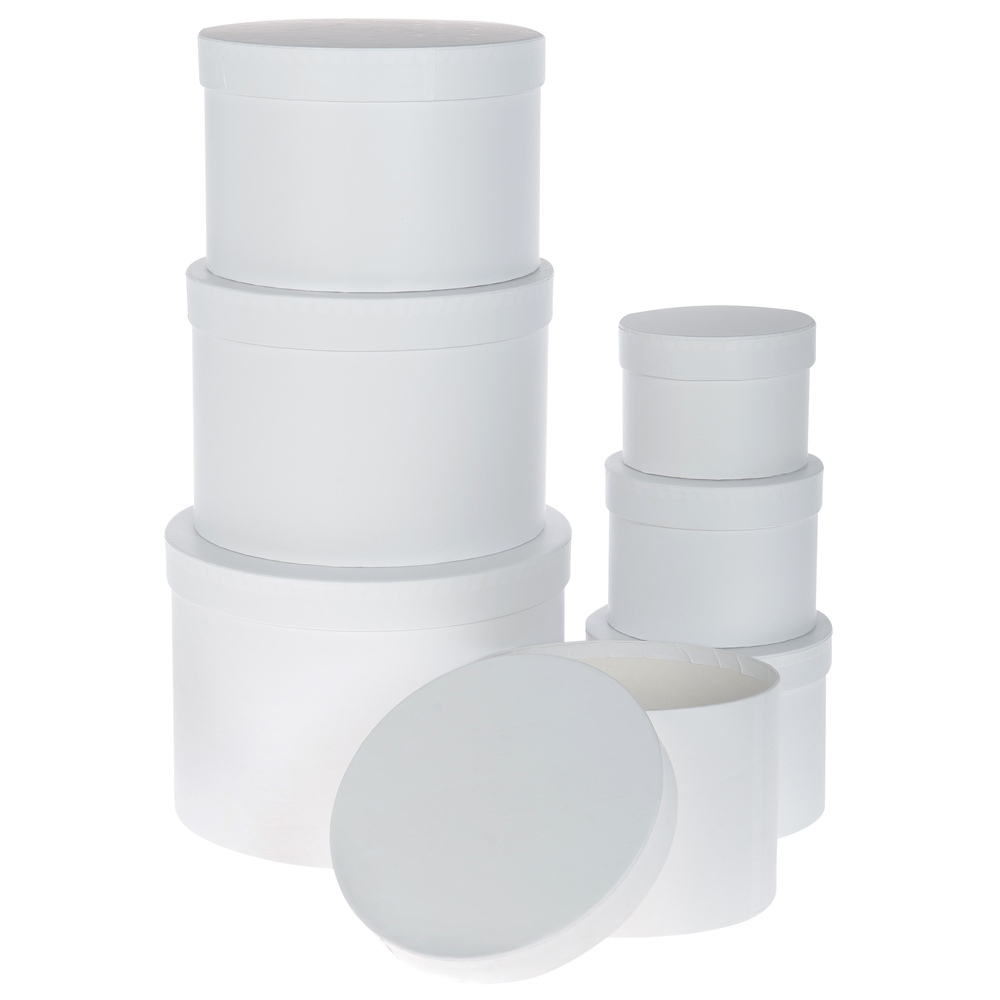 Коробка шляпная, D25xH18 см - D11xH8,5 см, набор (7 шт) Белый