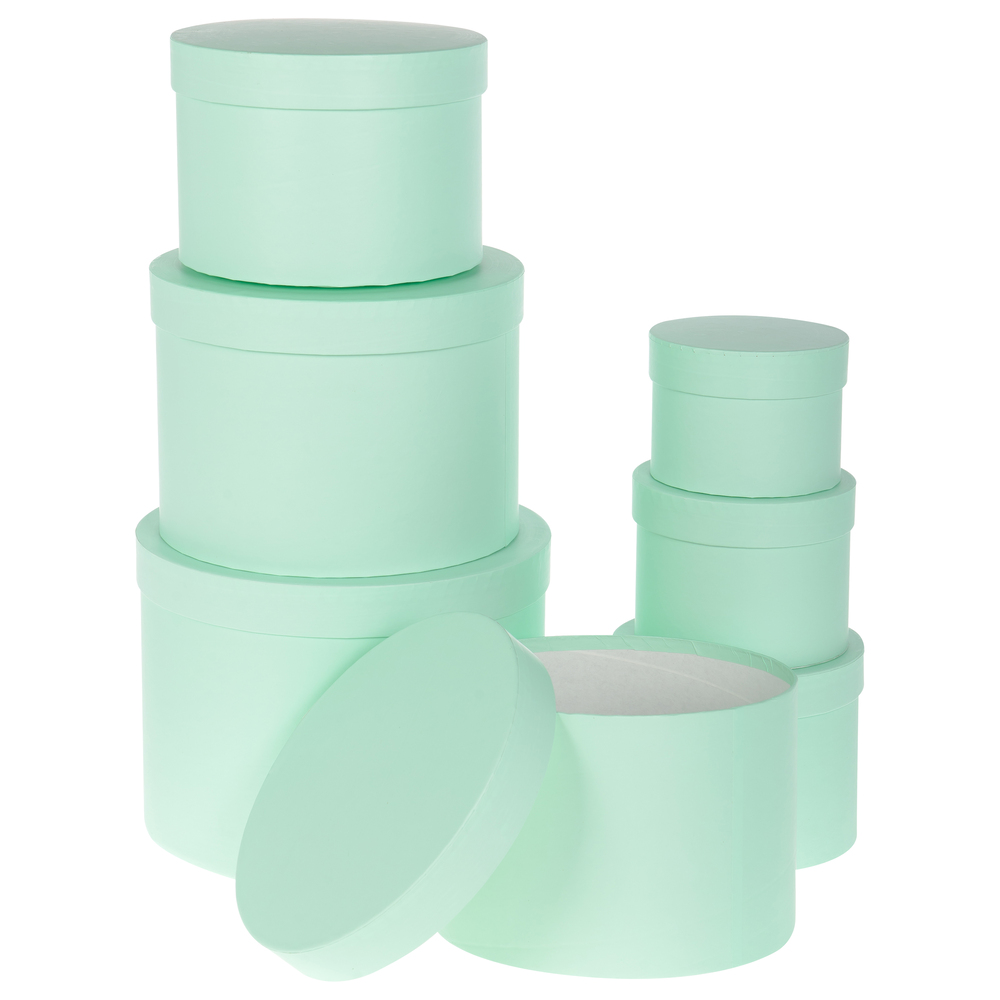 Коробка шляпная, D25xH18 см - D11xH8,5 см, набор (7 шт) Мятный