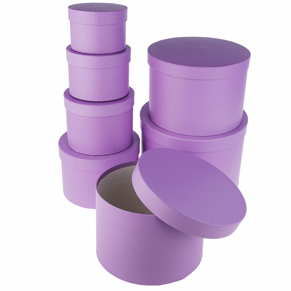 Коробка шляпная, D25xH18 см - D11xH8,5 см, набор (7 шт) Сиреневый