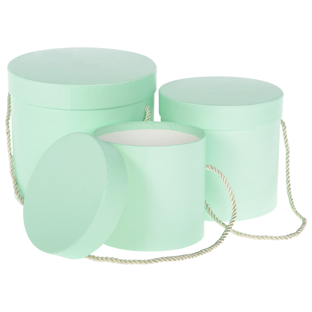 Коробка шляпная, D18xH17 см - D13xH12 см, набор (3 шт), с ручкой Бирюзовый