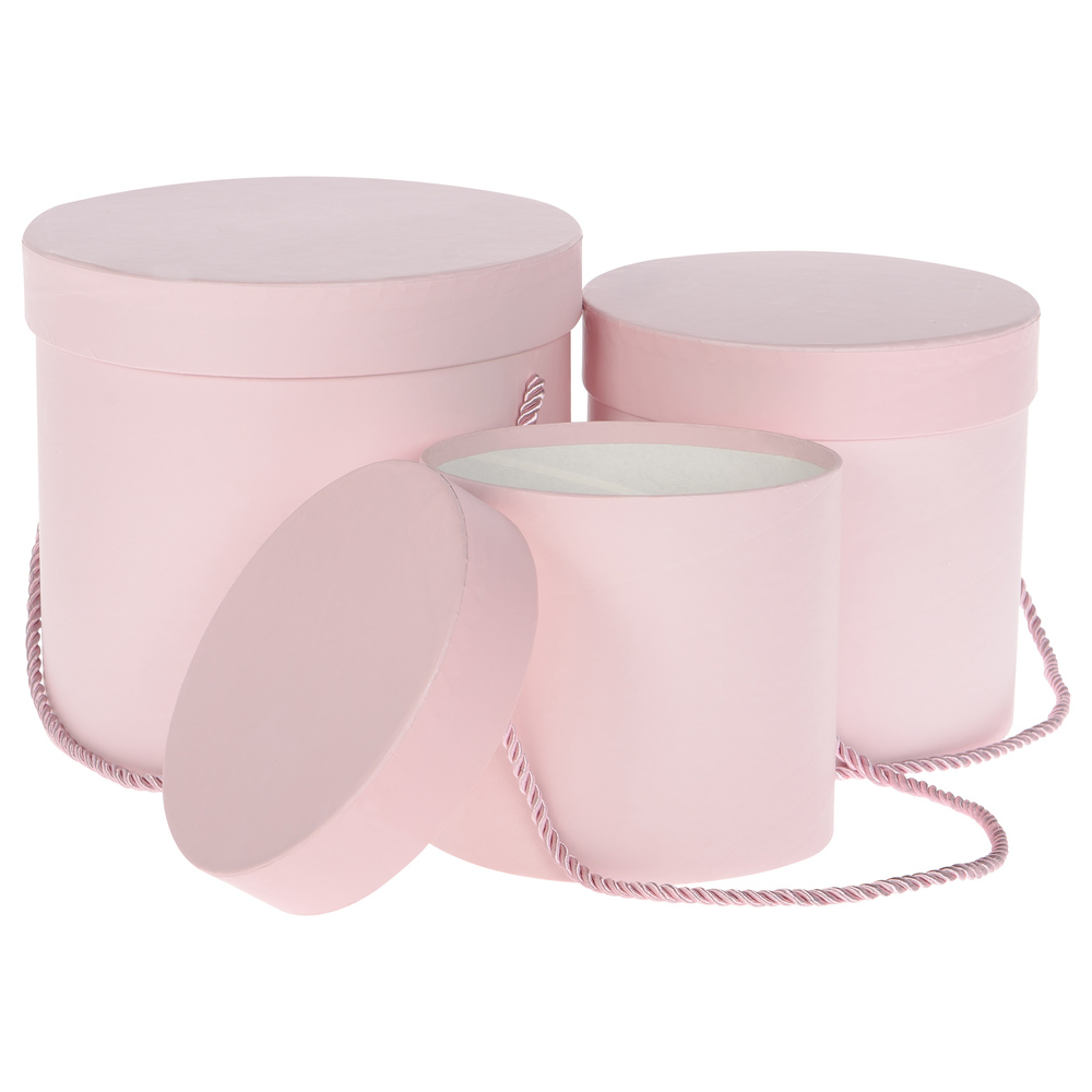 Коробка шляпная, D18xH17 см - D13xH12 см, набор (3 шт), с ручкой Светло-розовый