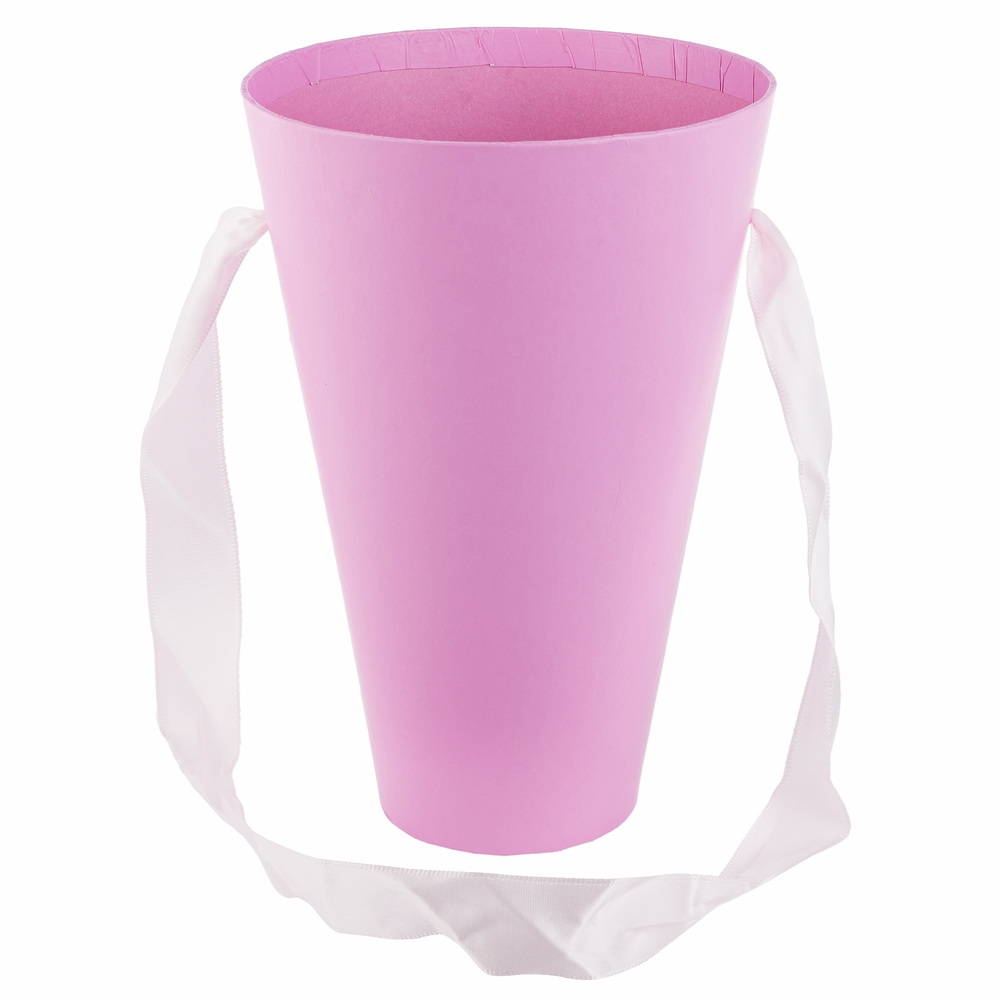 Коробка-кашпо "Конус", D13,5xH20 см, с ручкой Розовый