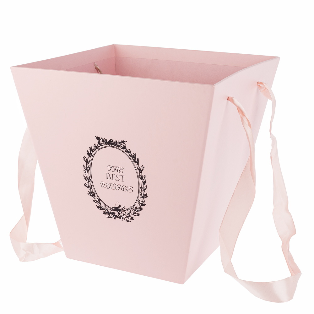Коробка-кашпо "Трапеция/Принт", 25x25xH25 см, с ручкой Розовый