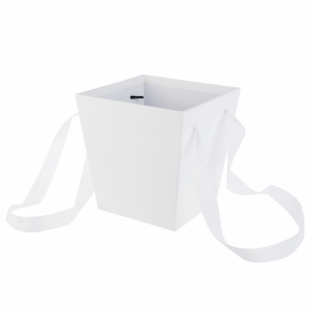 Коробка-кашпо "Трапеция/Принт", 14,5x11xH15 см, с ручкой Белый