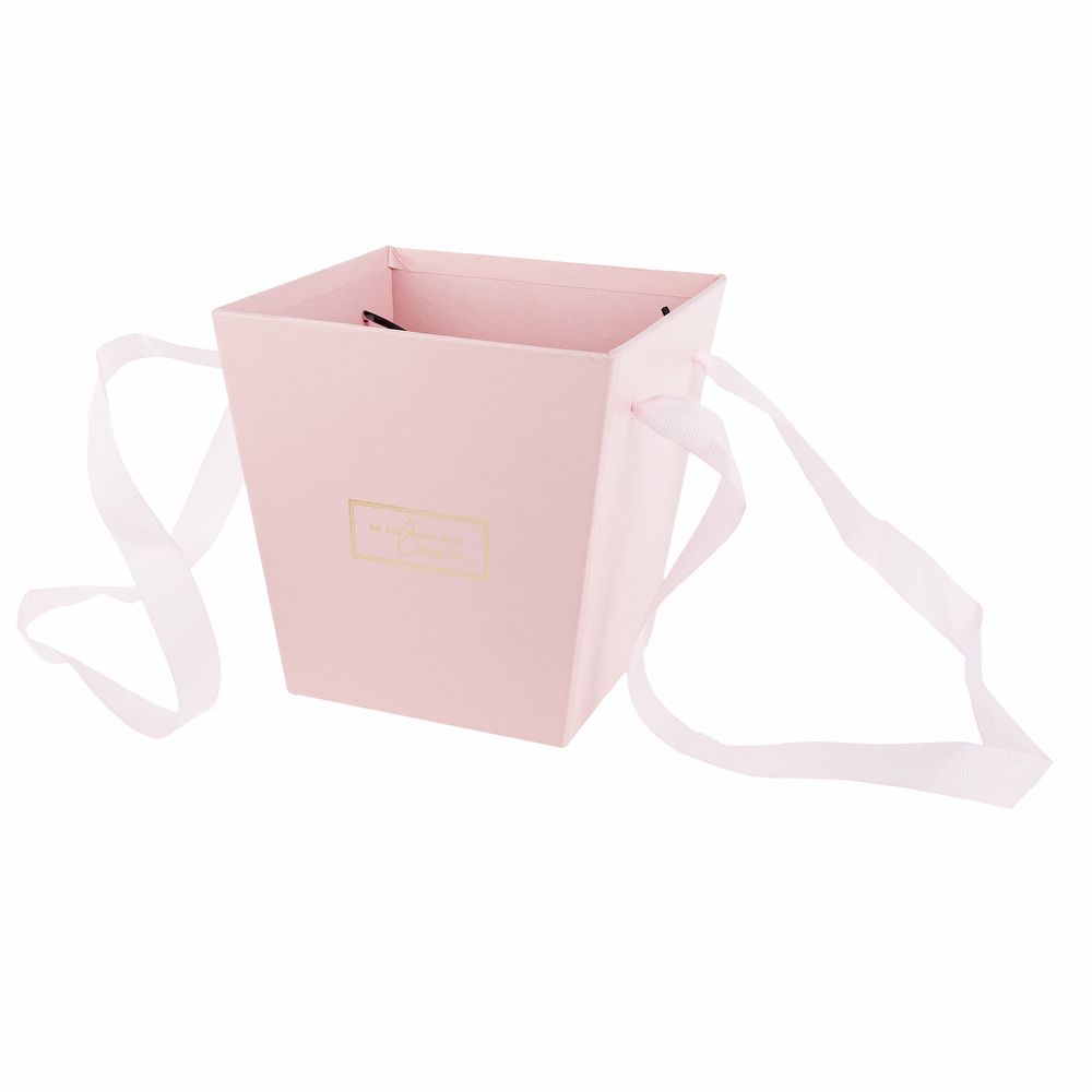 Коробка-кашпо "Трапеция/Принт", 14,5x11xH15 см, с ручкой Светло-розовый