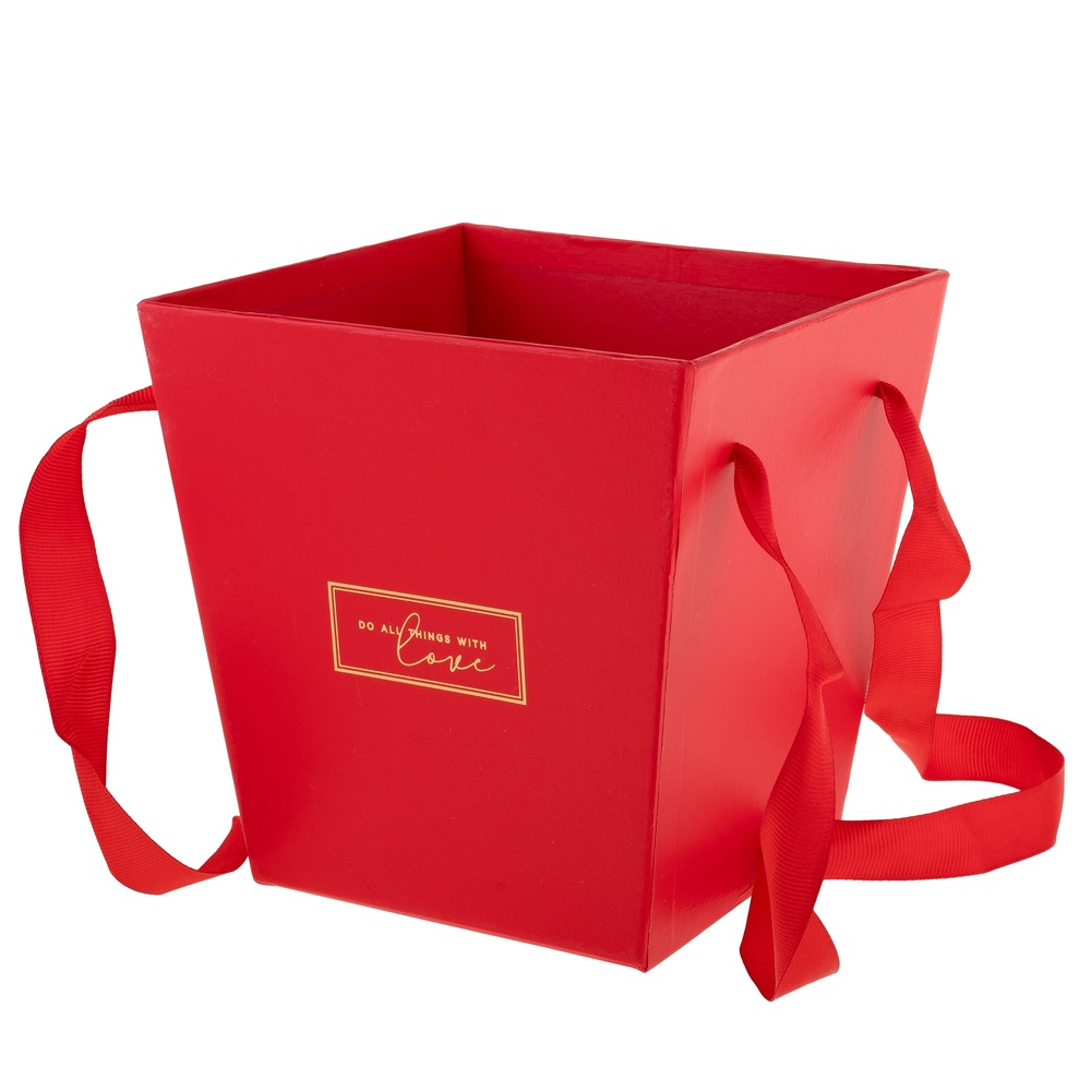 Коробка-кашпо "Трапеция/Принт", 14,5x11xH15 см, с ручкой Алый