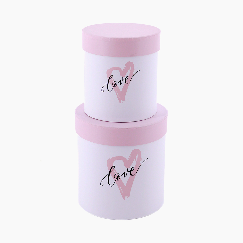 Коробка шляпная "Принт", D16xH16,5 см, D13xH14 см, набор (2 шт) Белый-розовый