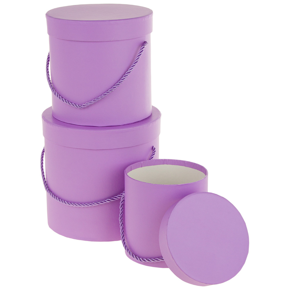 Коробка шляпная, D18xH17 см - D13xH12 см, набор (3 шт), с ручкой Сиреневый