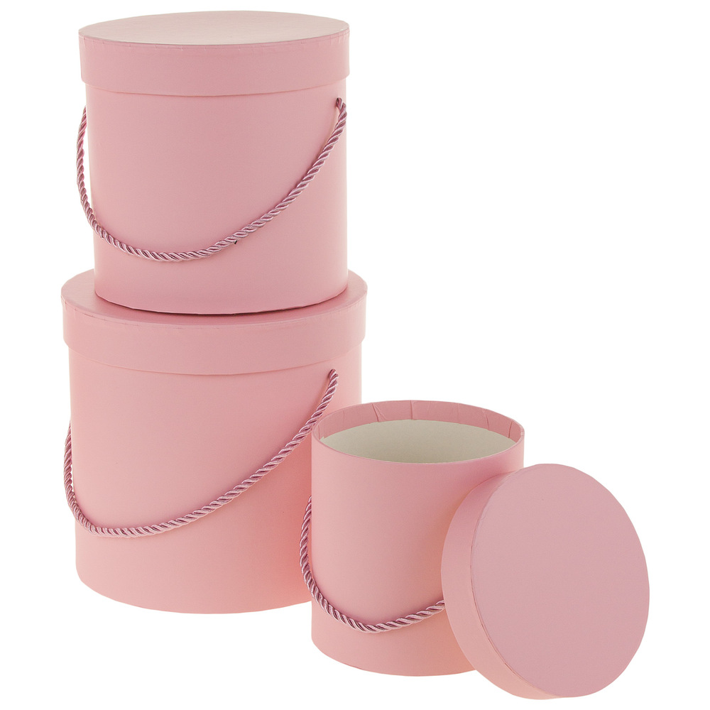 Коробка шляпная, D18xH17 см - D13xH12 см, набор (3 шт), с ручкой Розовый