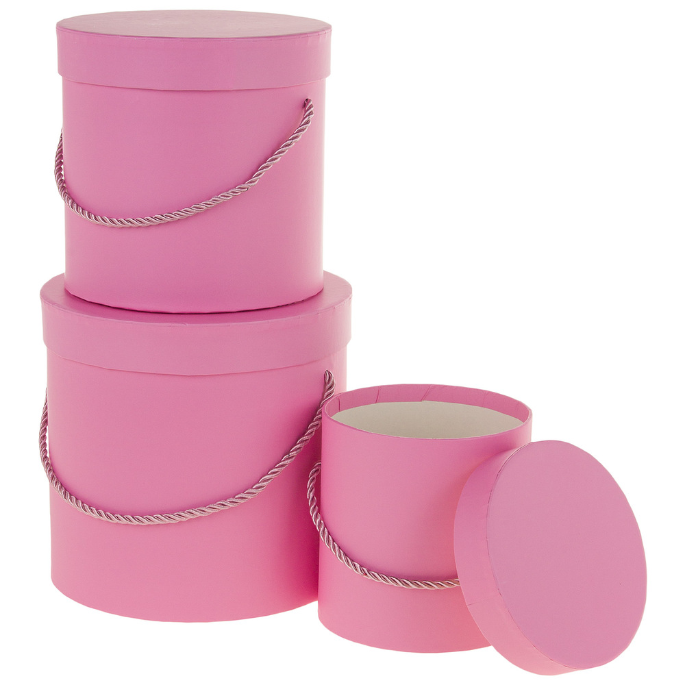 Коробка шляпная, D18xH17 см - D13xH12 см, набор (3 шт), с ручкой Розовый
