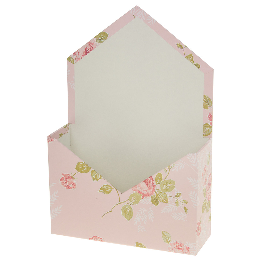 Коробка-кашпо "Конверт/Цветы", 20x7xH30 см Светло-розовый