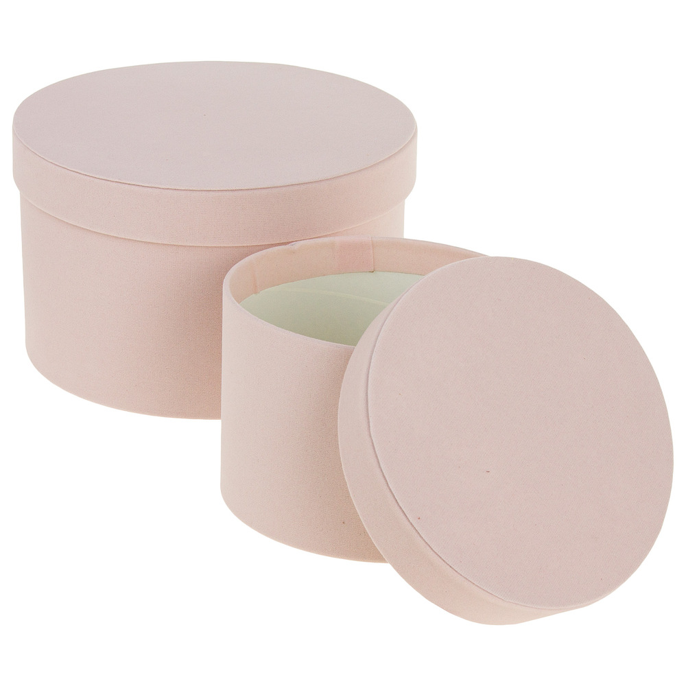 Коробка шляпная (барxат), D20xH12 см, D15xH10 см, набор (2 шт) Пудровый