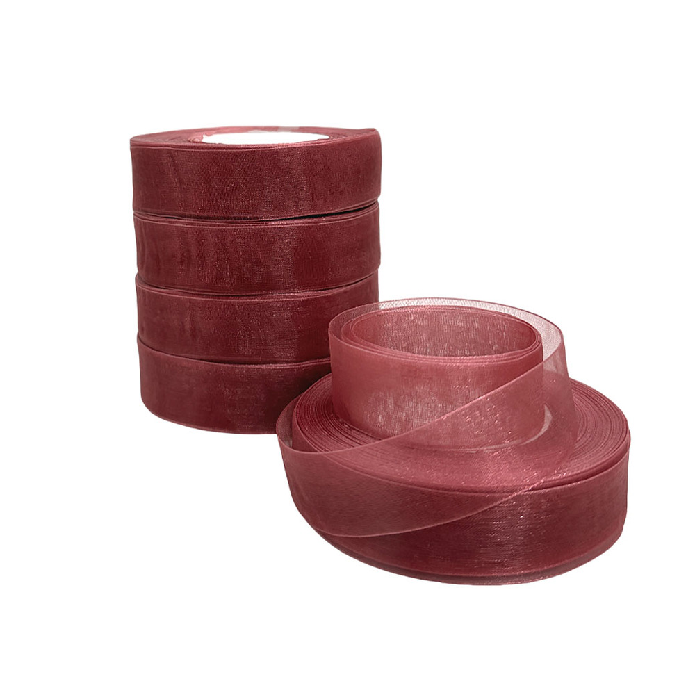 Лента органза, 25 ммx50 ярд, набор (5 шт) Пыльно-розовый