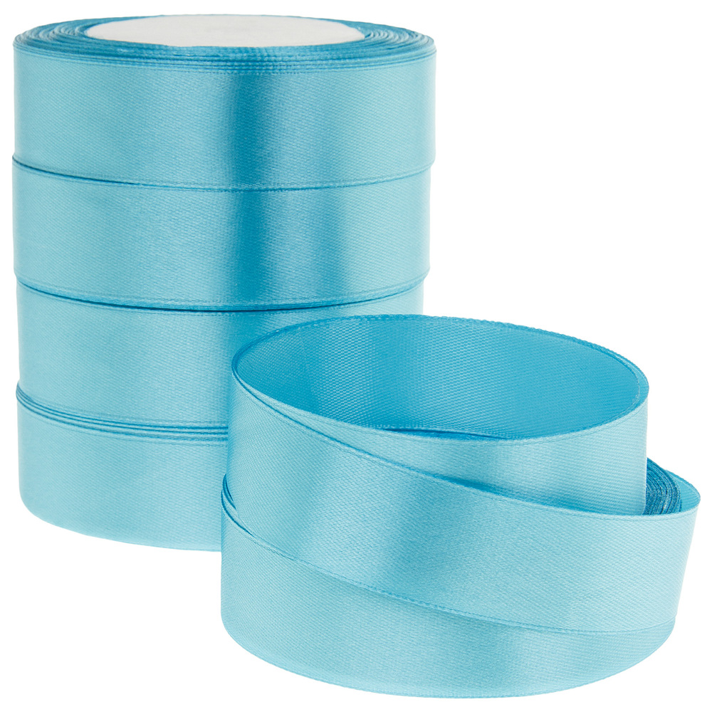 Лента атлас, 25 ммx25 ярд, набор (5 шт) Голубой-Синий