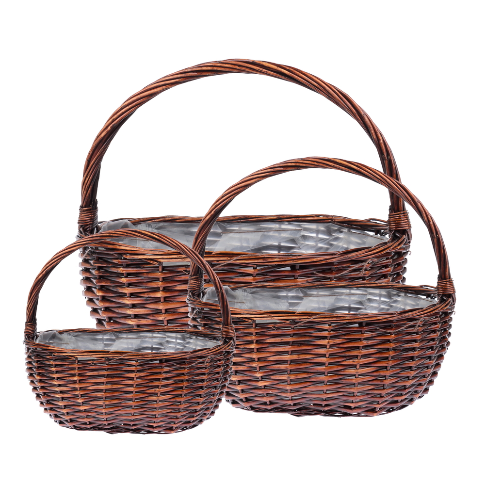 Корзина плетеная (ива), 43x32xH18/40 см - 31x20xH15/30 см, набор (3 шт) Коричневый