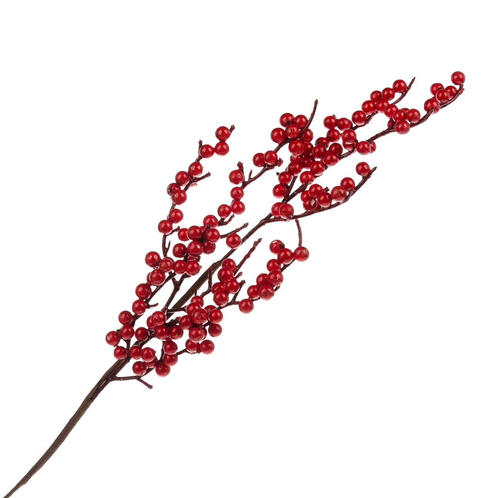 Ветка искусственная ягодная (пластик), H61 см Красный