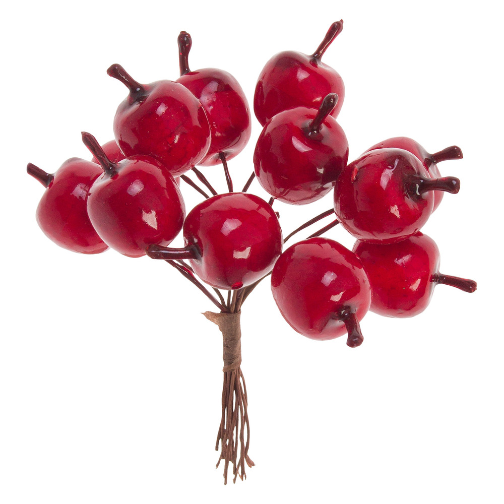 Яблоко искусственное на вставке (пластик), D1,5xH13 см, набор (12 шт) Красный