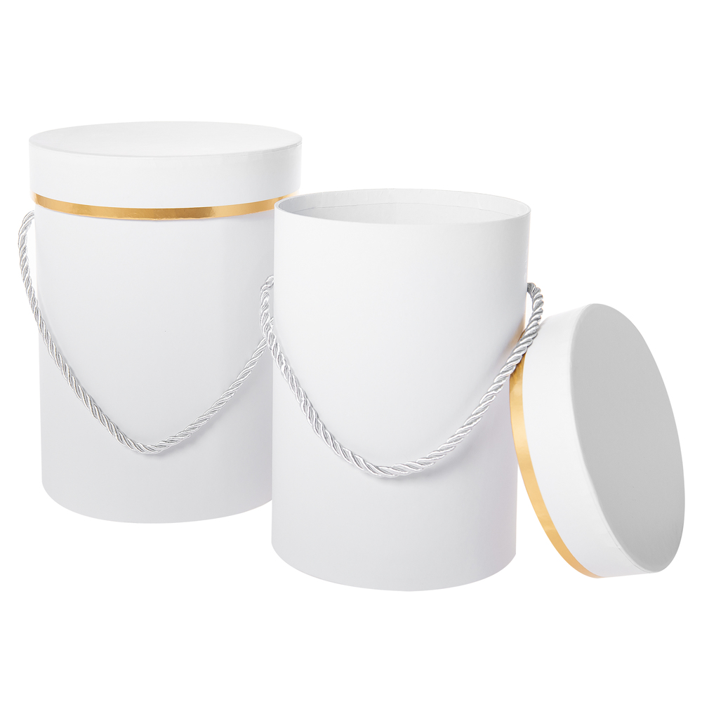 Коробка шляпная "Style", D15xH20 см, D13xH18 см, набор (2 шт), с ручкой Белый