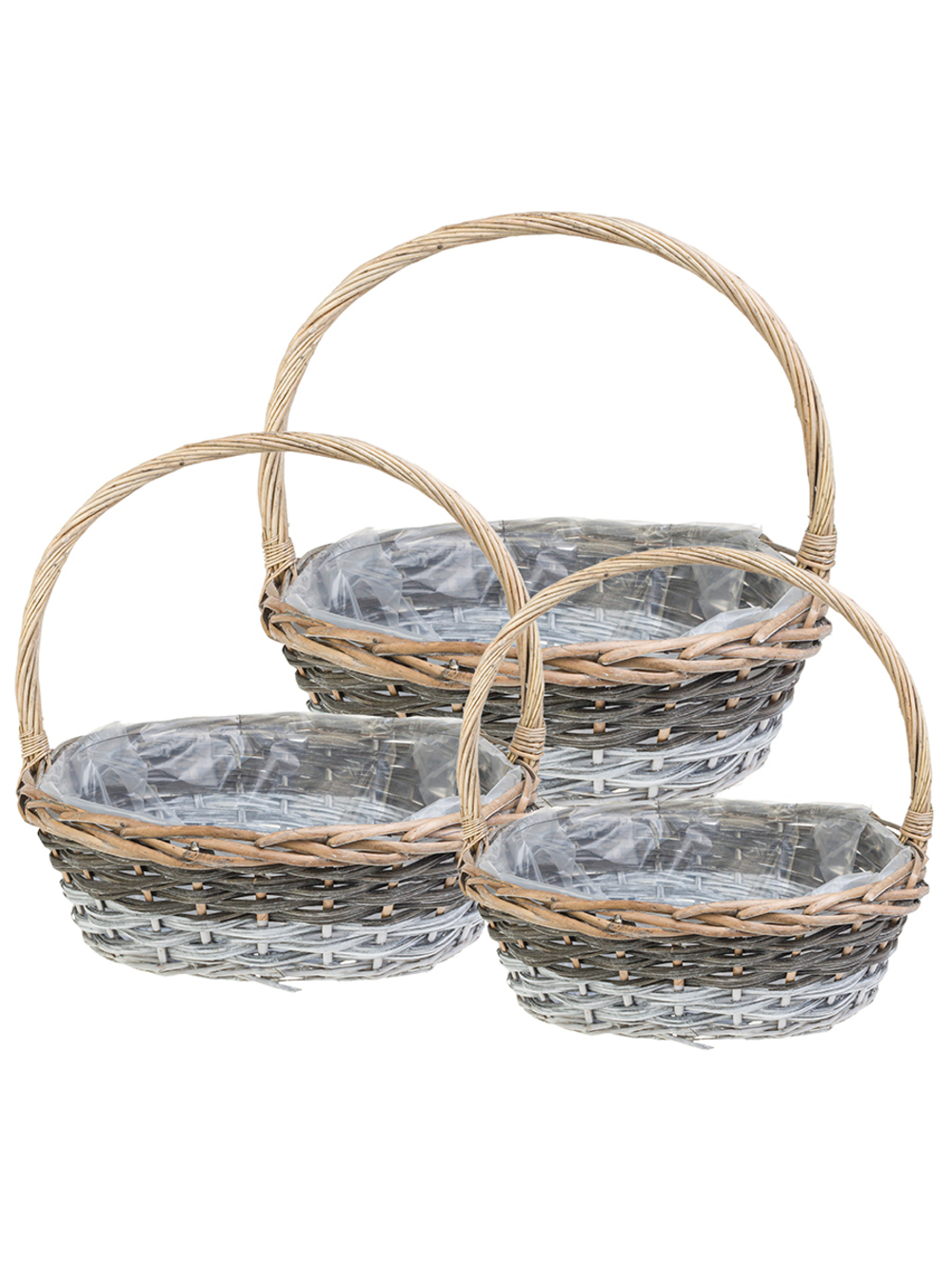 Корзина плетеная (ива), 43x36xH15/39 см - 32x26xH11/29 см, набор (3 шт) Белый