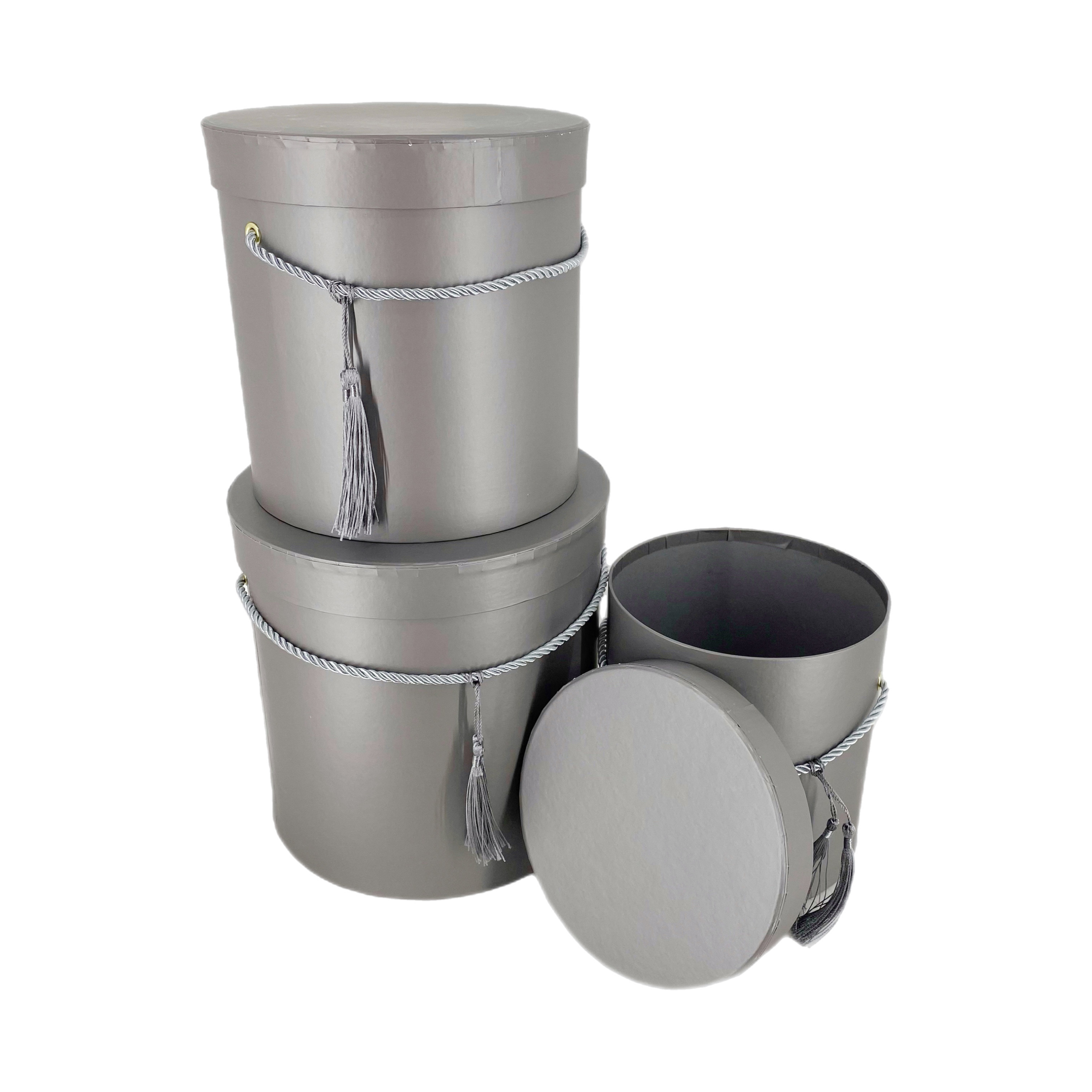 Набор шляпных коробок с крышкой, 22,5х22,5см; 20х20см; 17,5х17,8см, (3шт) Серый