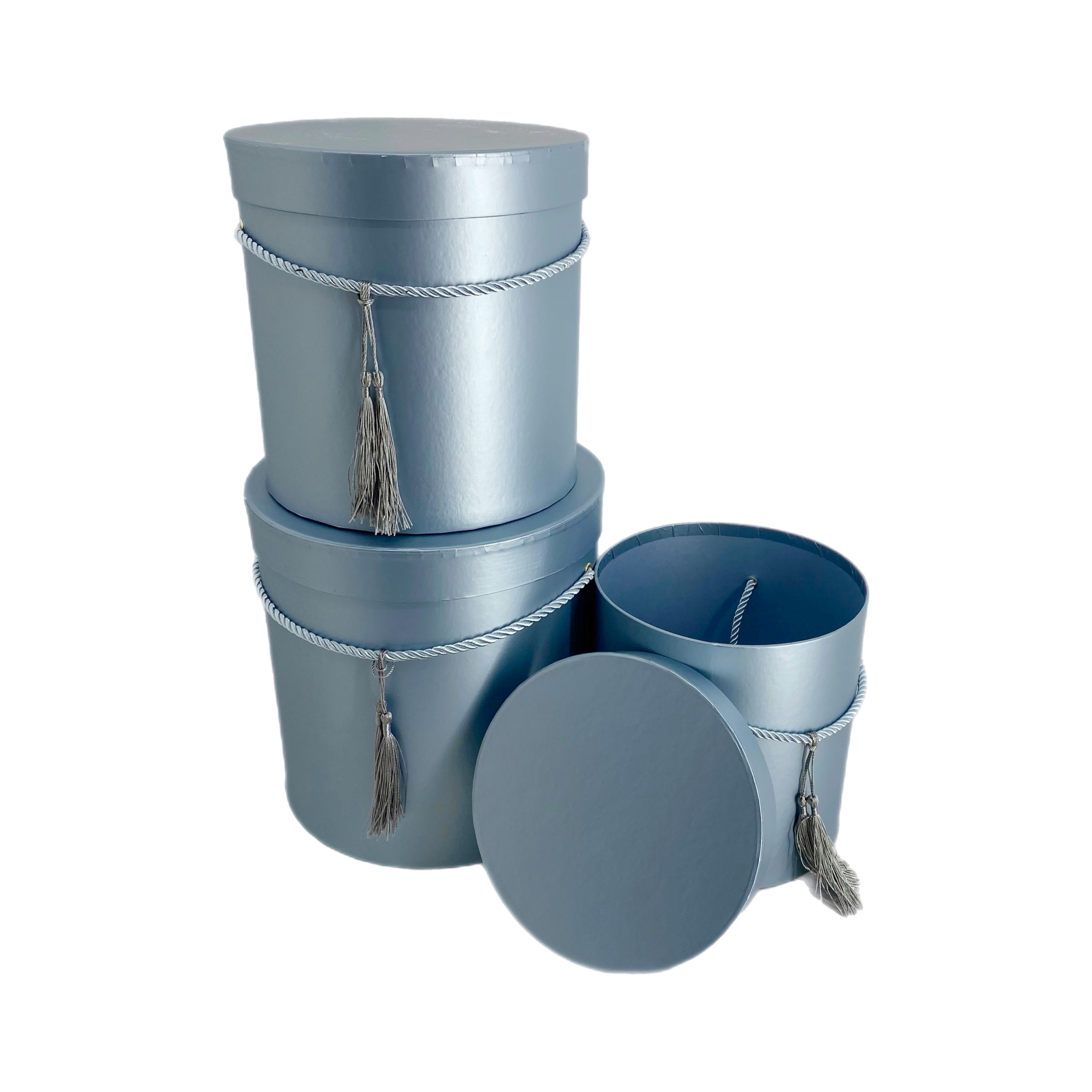 Набор шляпных коробок с крышкой, 22,5х22,5см; 20х20см; 17,5х17,8см, (3шт) Синий