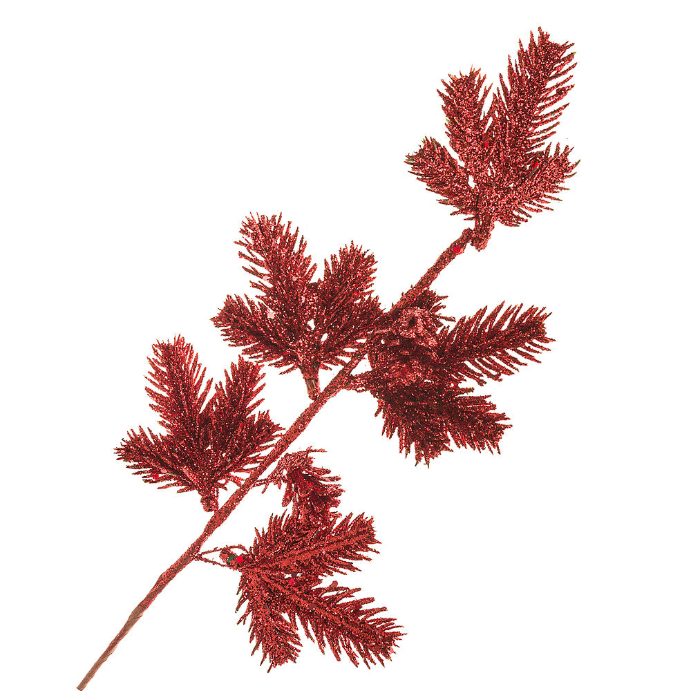 Ветка еловая искусственная (пластик), H45 см Красный