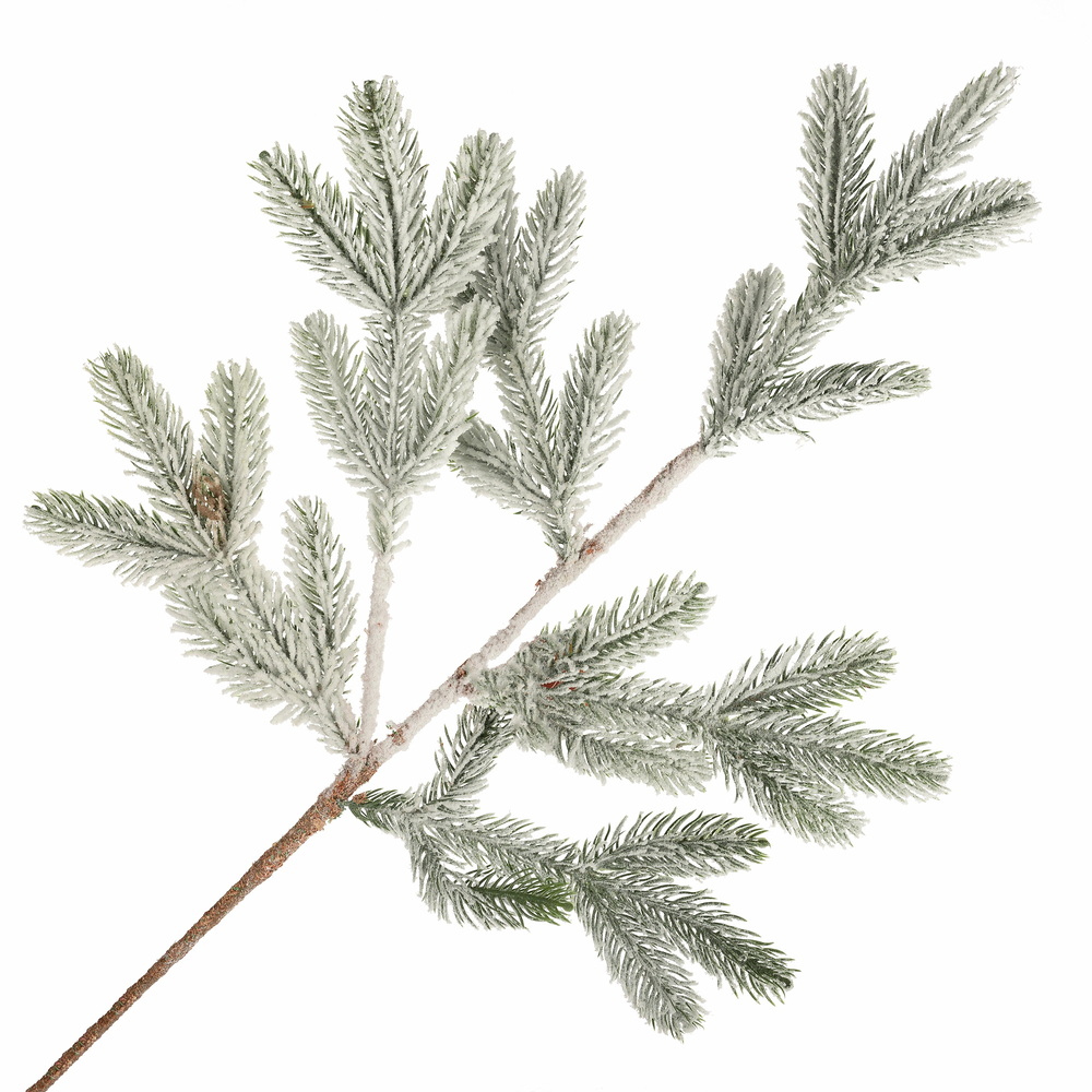 Ветка искусственная еловая заснеженная (пластик), H70 см Зеленый