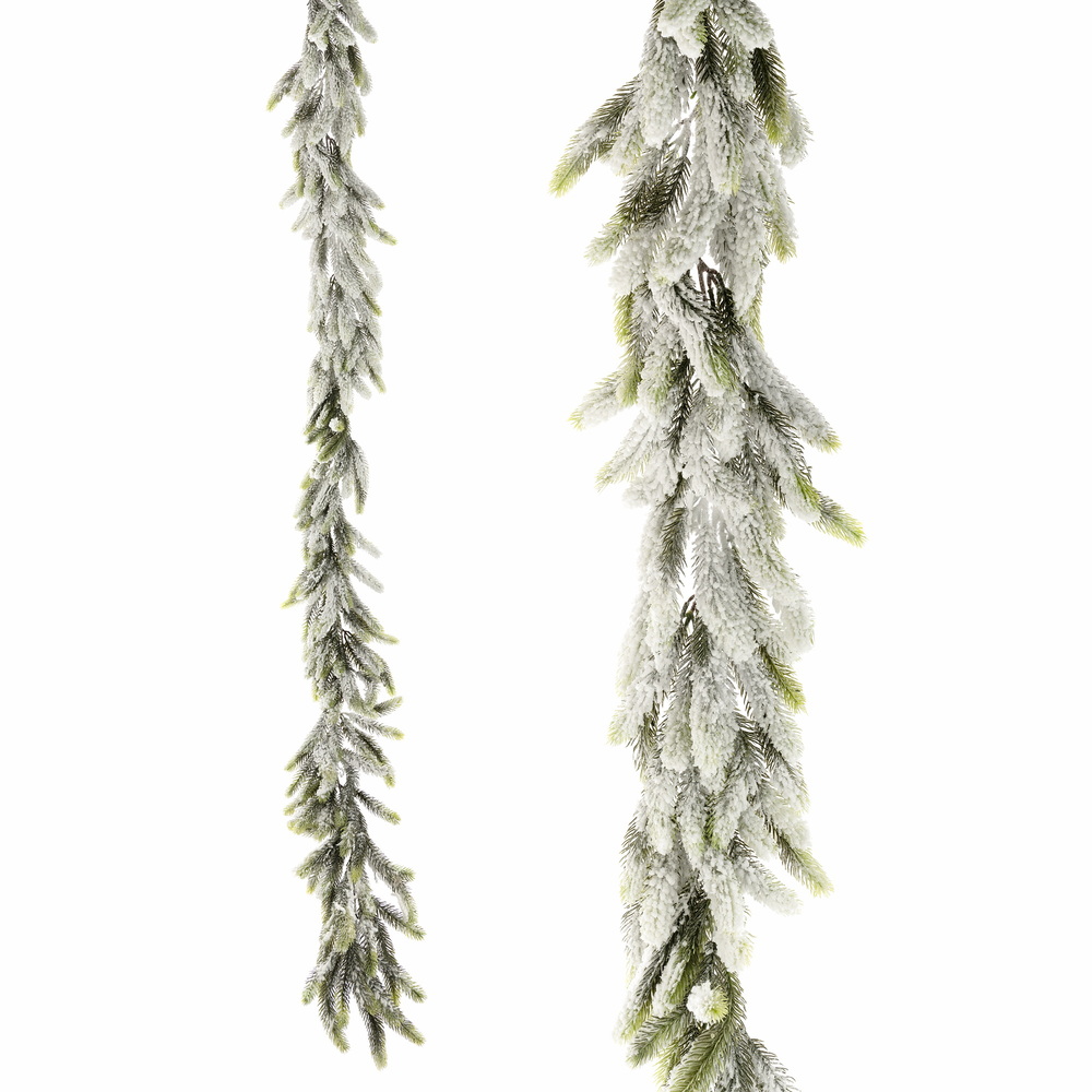 Гирлянда искусственная еловая заснеженная (пластик), 190 см Белый