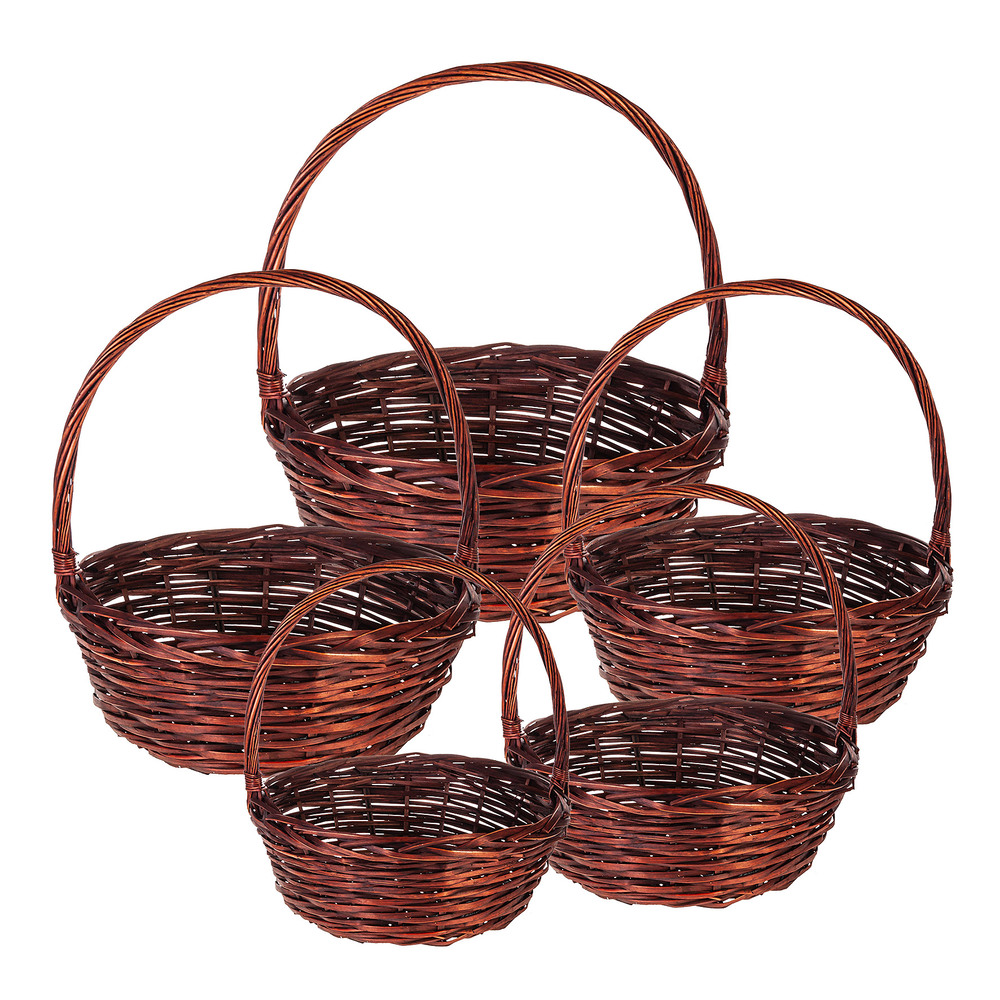 Корзина плетеная (ива), D50xH18/50 см - D26xH10/30 см, набор (5 шт) Коричневый