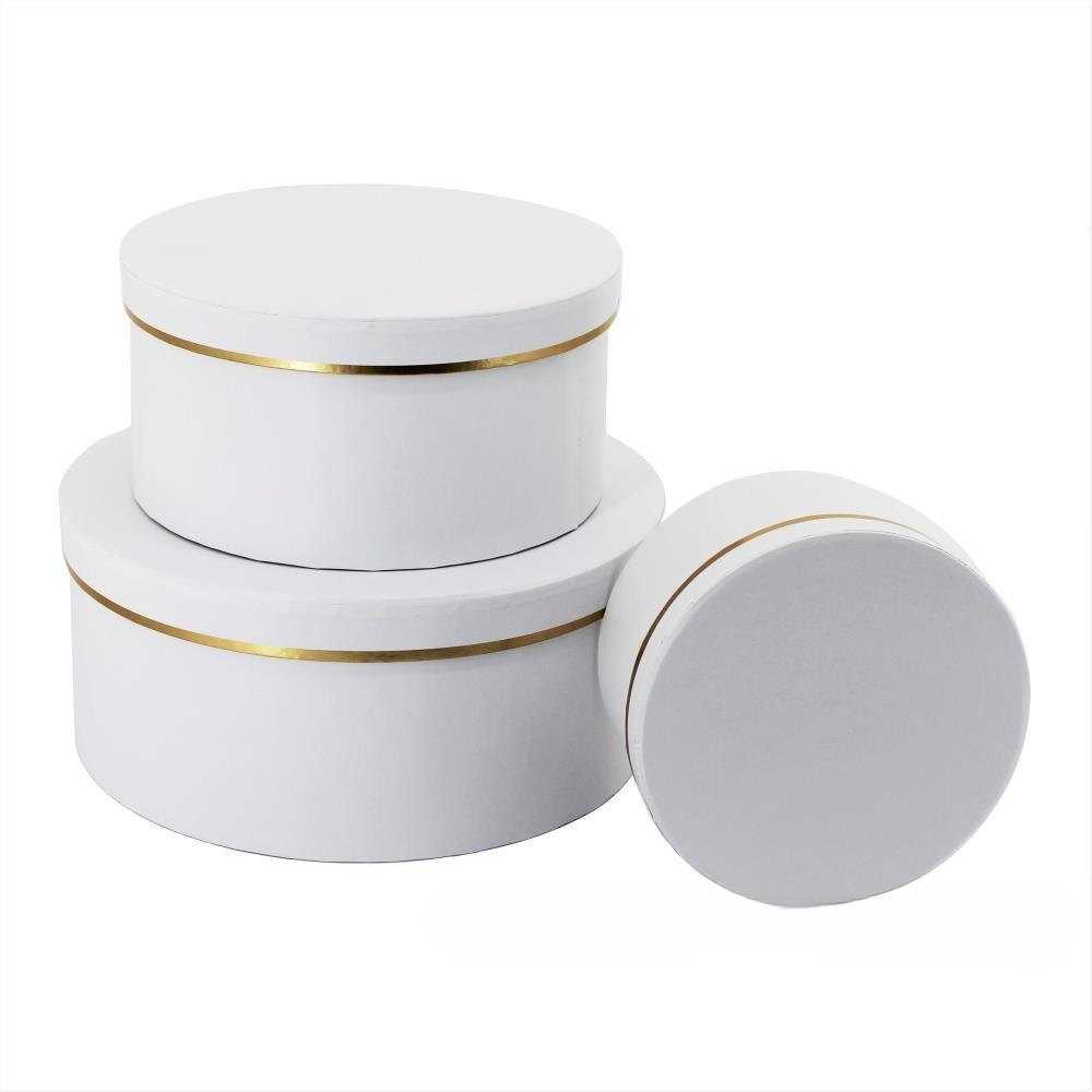 Коробка шляпная "Принт", D25хH11 см - D15хH8 см, набор (3 шт) Белый