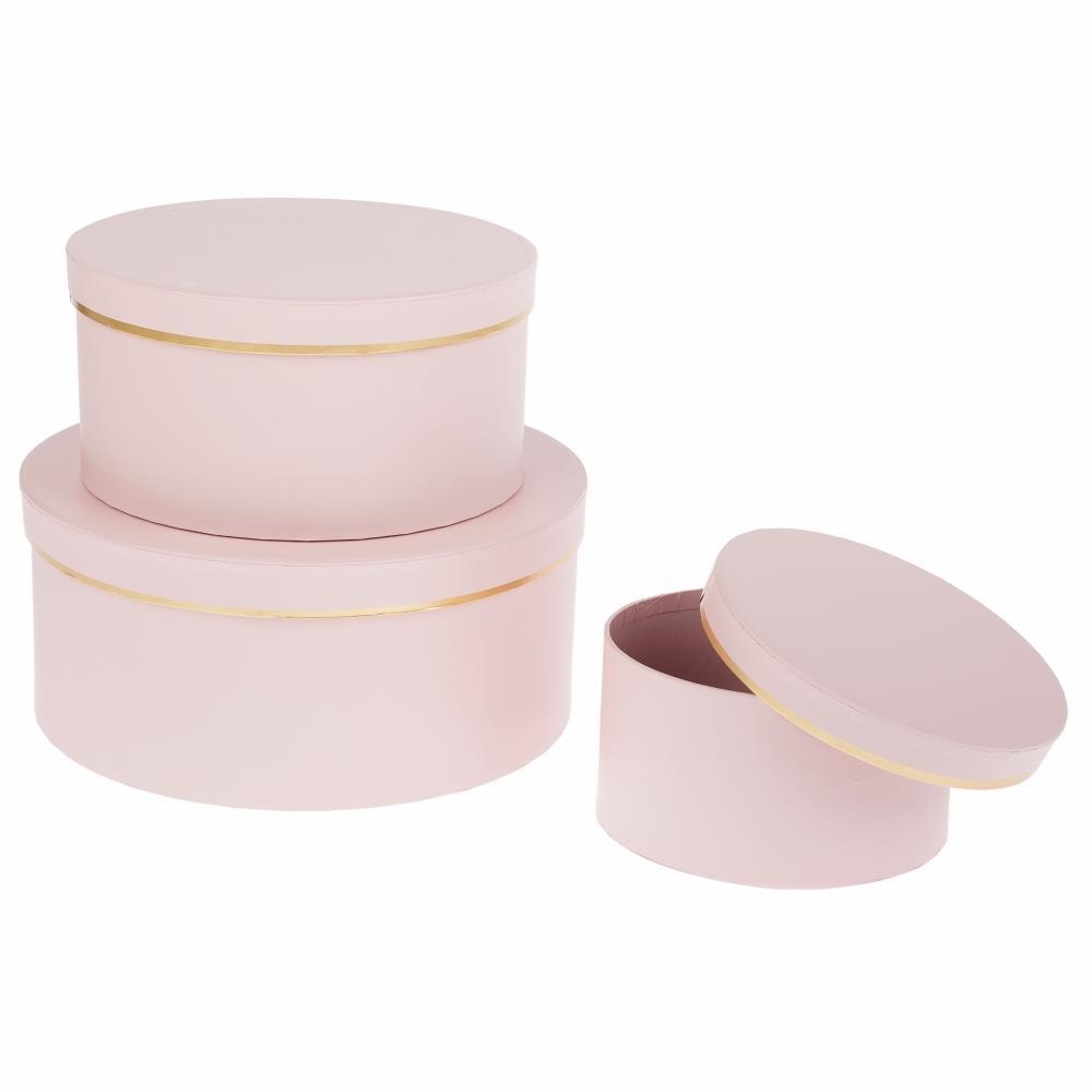 Коробка шляпная "Принт", D25хH11 см - D15хH8 см, набор (3 шт) Пудровый