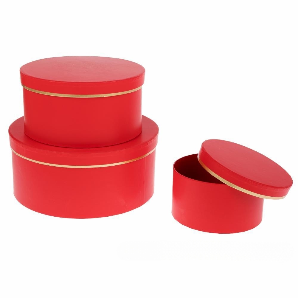 Коробка шляпная "Принт", D25хH11 см - D15хH8 см, набор (3 шт) Алый