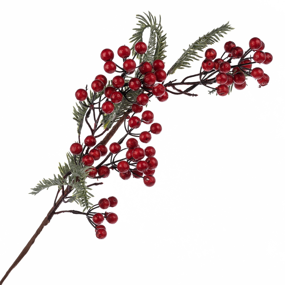 Ветка ягодная искусственная (пластик), H72 см Красный