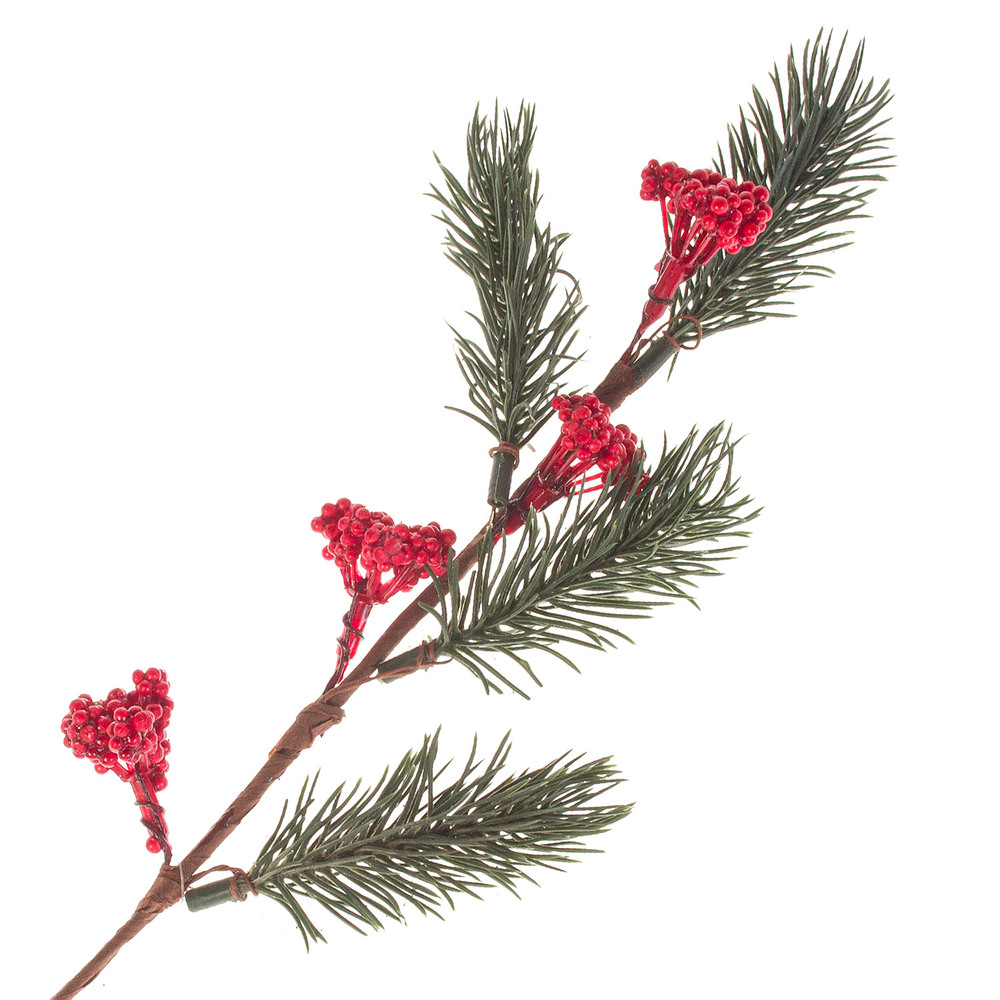 Ветка еловая искусственная с ягодами (пластик), H38 см Зеленый