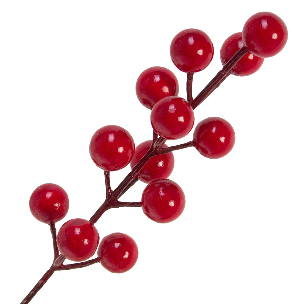 Ветка ягодная искусственная (пластик), H19,5 см Красный